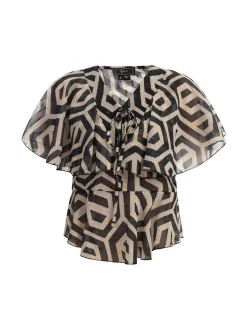 Faina Damen Bluse in schwarz - Ausschnitt: V-Ausschnitt