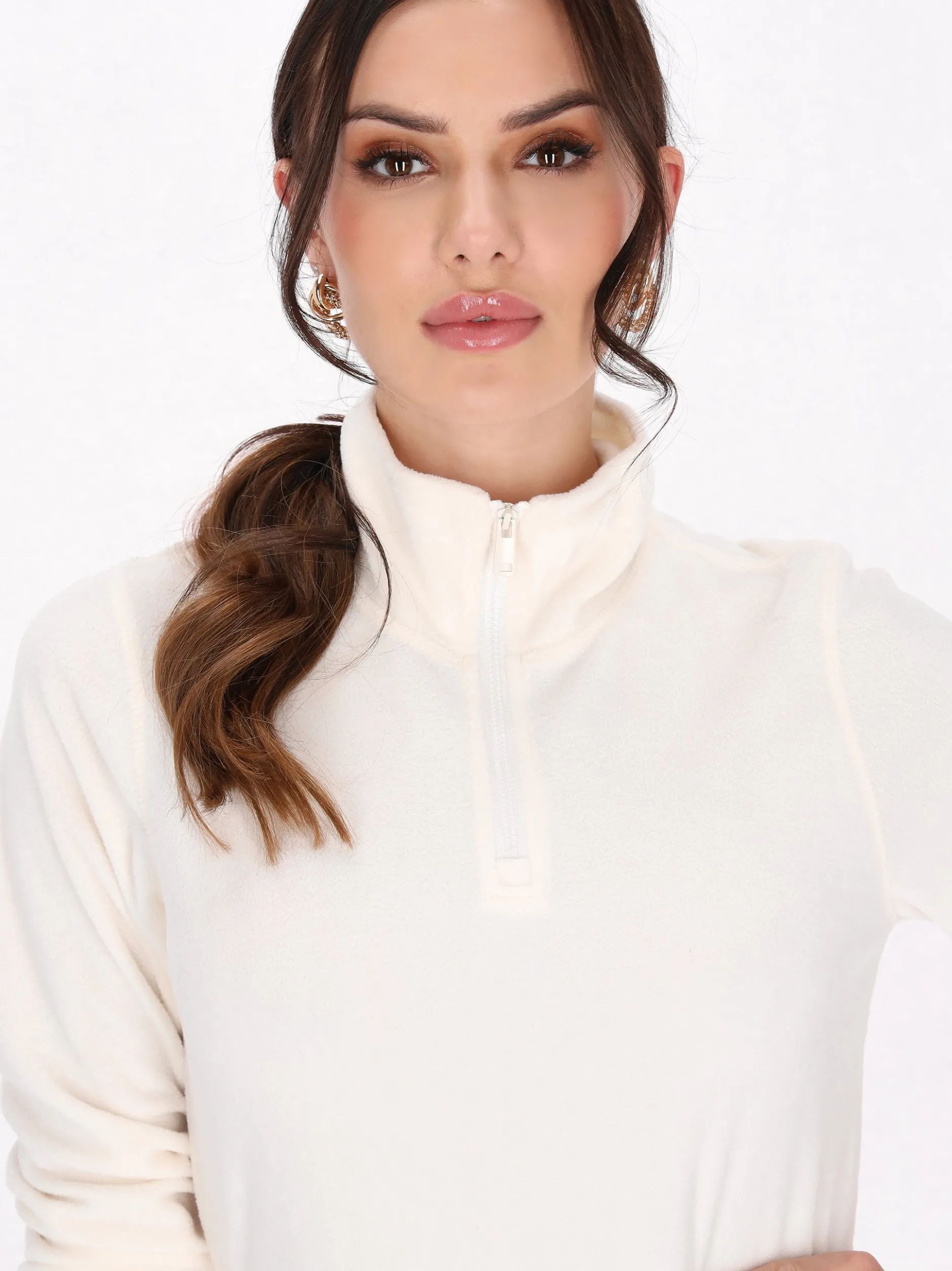Faina Damen Fleecepullover in weiß