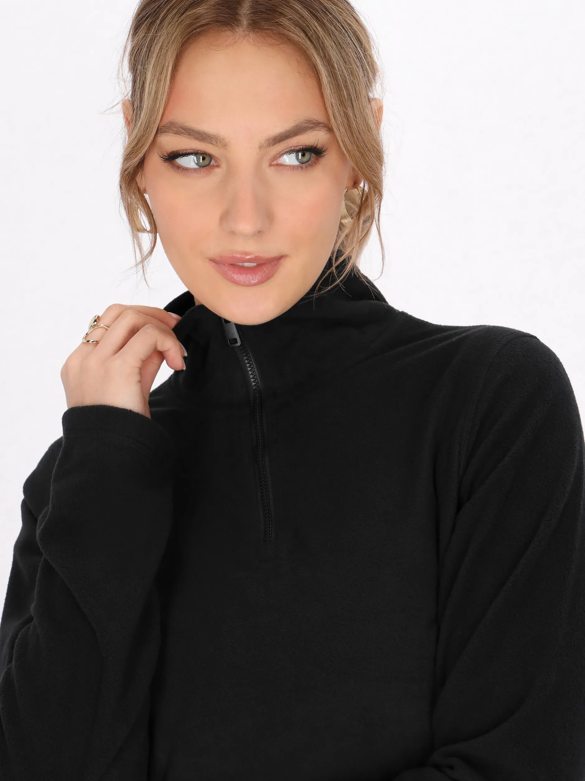 Faina Damen Fleecepullover in schwarz