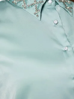 Faina Damen Hemdbluse in mint - Ausschnitt: Rundhals