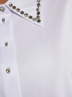 Faina Damen Hemdbluse in weiß - Ausschnitt: ohne Kragen