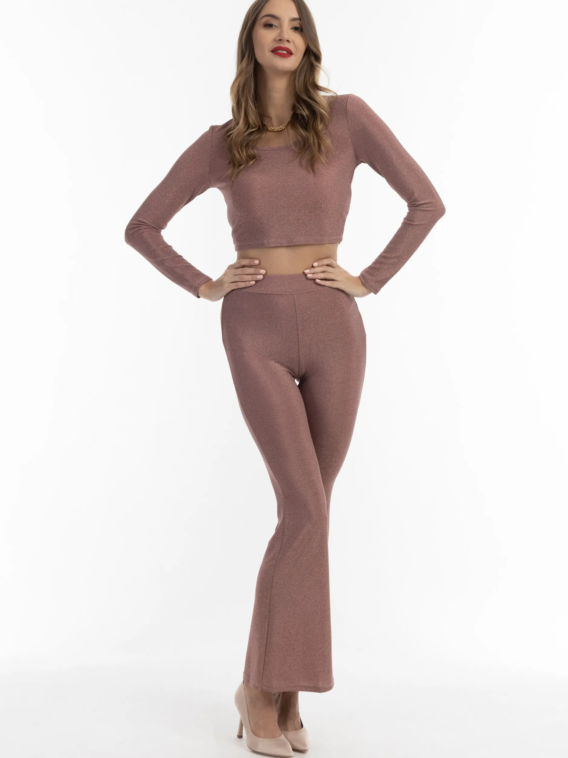 Faina Damen Jersey-Hose mit Glanzgarn in altrosa