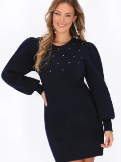 Faina Damen Kleid in blau - Ausschnitt: Rundhals
