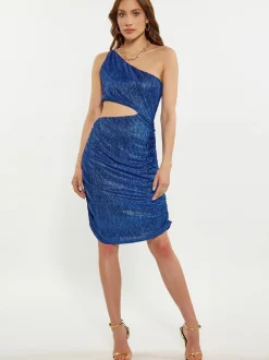 Faina Damen Kleid in blau - Ausschnitt: Cache-Coeur