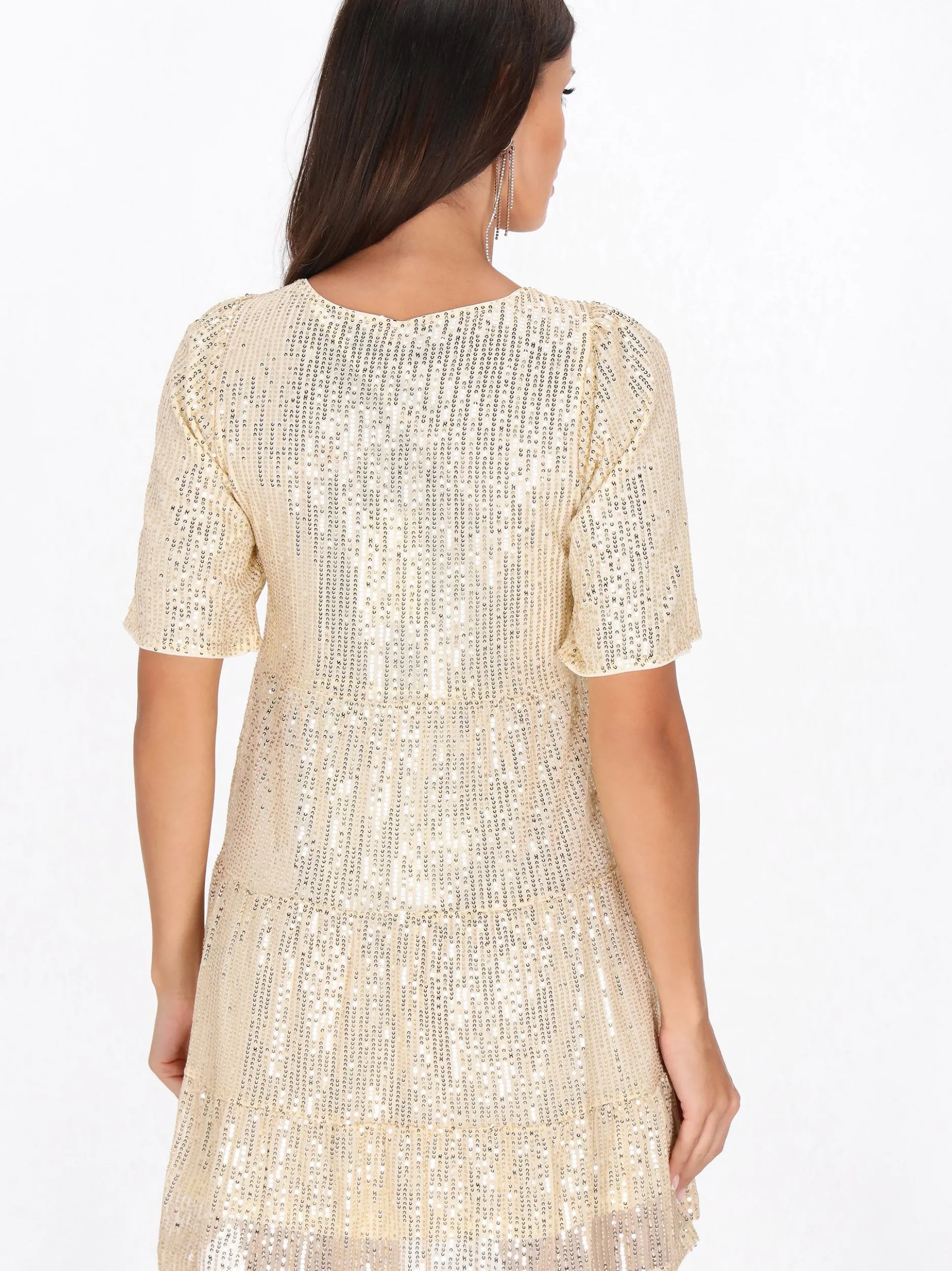 Faina Damen Kleid in gold - Ausschnitt: Rundhals