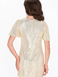 Faina Damen Kleid in gold - Ausschnitt: Rundhals