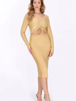 Faina Damen Kleid in gold - Länge: mittel