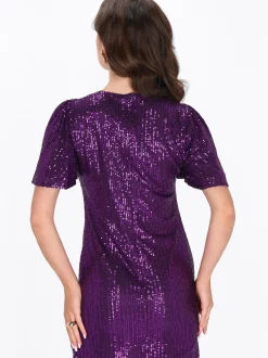 Faina Damen Kleid in lila - Ausschnitt: Rundhals
