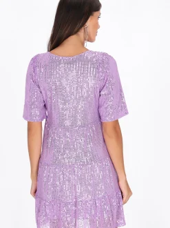 Faina Damen Kleid in lila - Ausschnitt: Rundhals