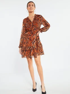 Faina Damen Kleid in orange - Ausschnitt: V-Ausschnitt