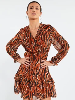 Faina Damen Kleid in orange - Ausschnitt: V-Ausschnitt
