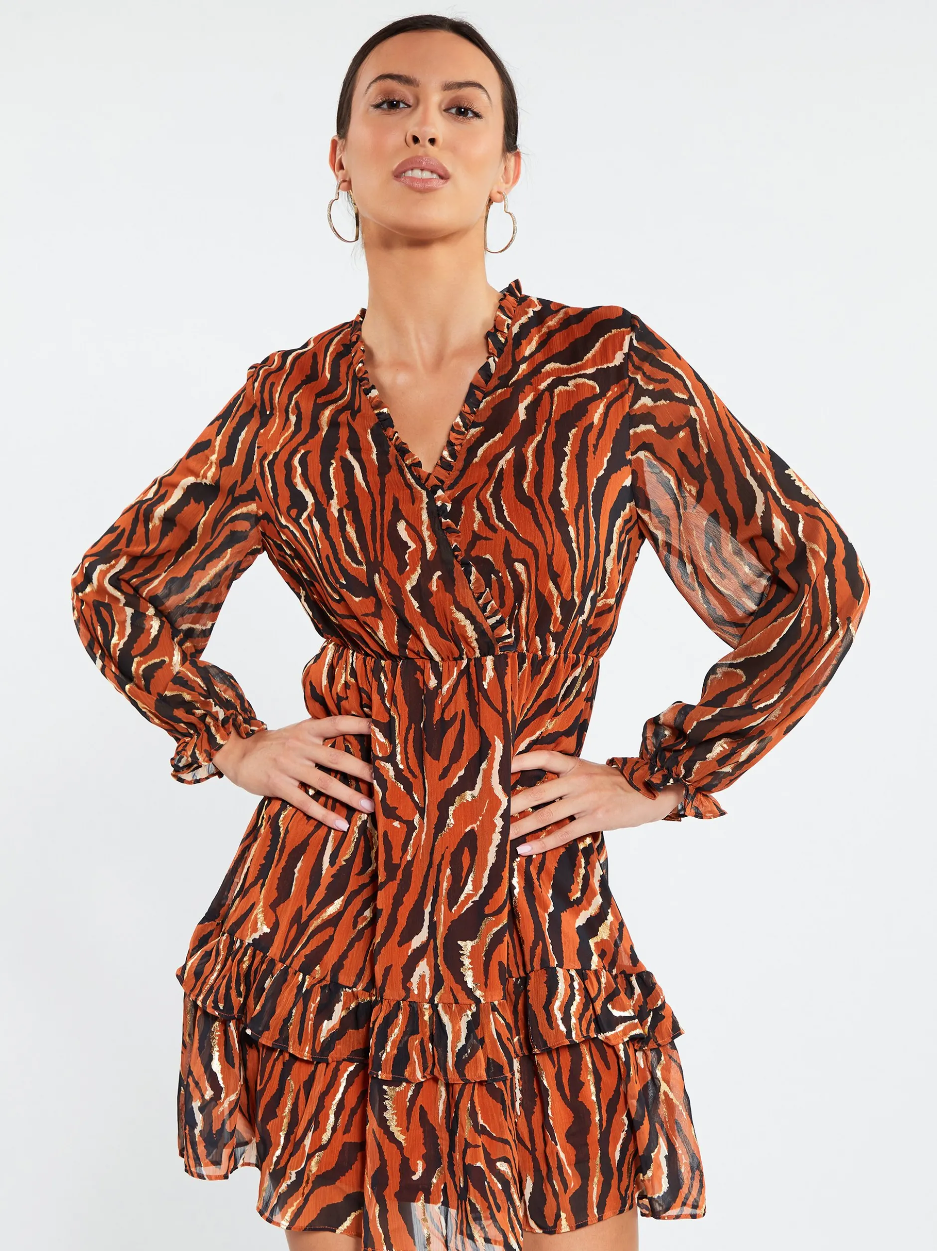 Faina Damen Kleid in orange - Ausschnitt: V-Ausschnitt