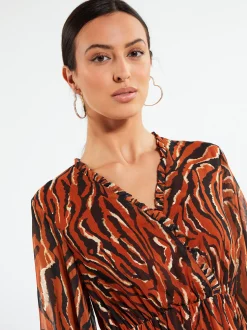 Faina Damen Kleid in orange - Ausschnitt: V-Ausschnitt