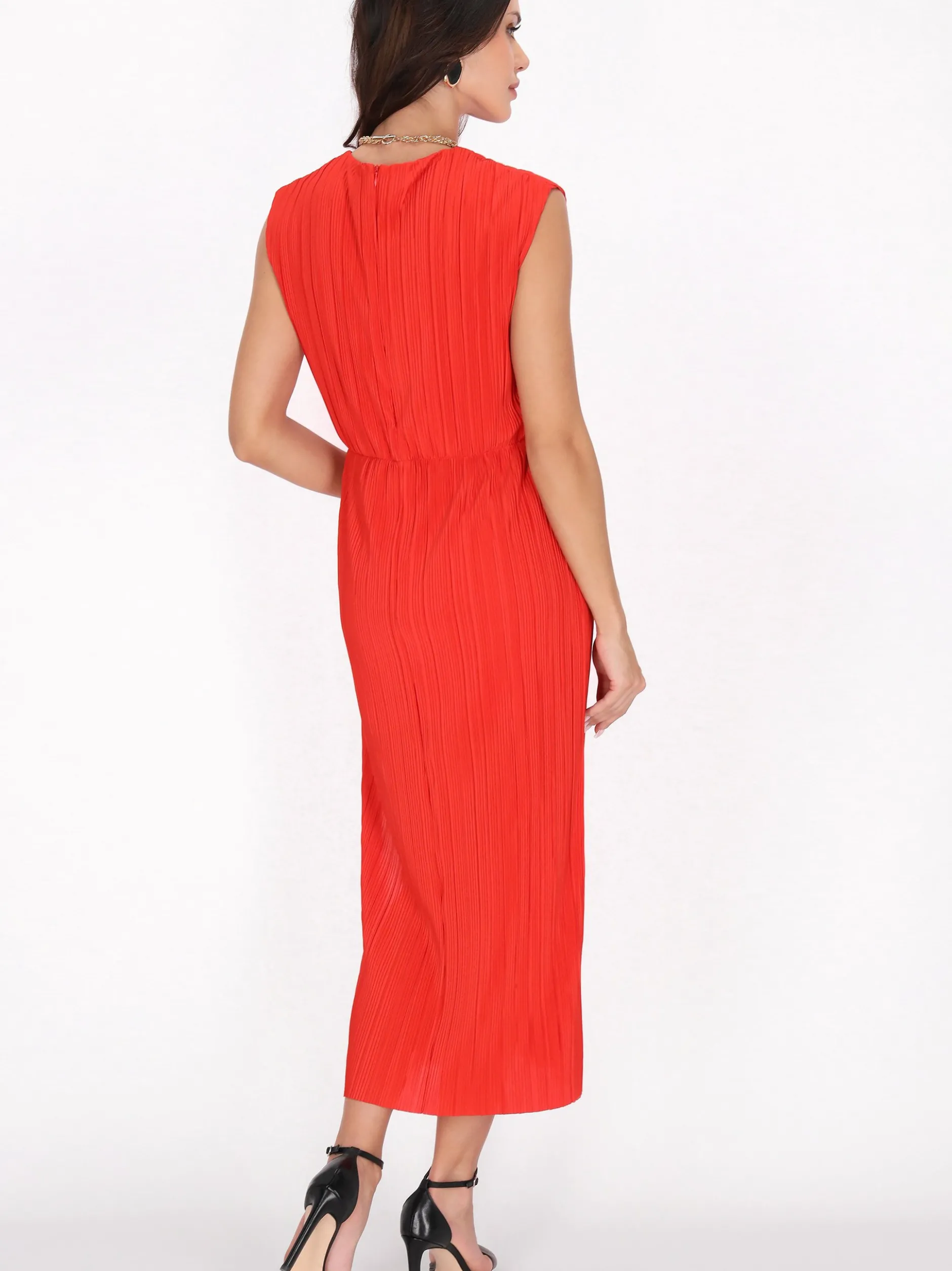 Faina Damen Kleid in rot - Ausschnitt: Rundhals