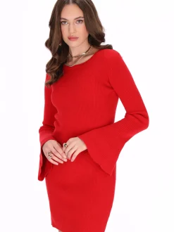 Faina Damen Kleid in rot - Ausschnitt: Rundhals