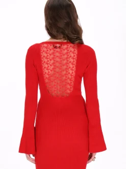 Faina Damen Kleid in rot - Ausschnitt: Rundhals