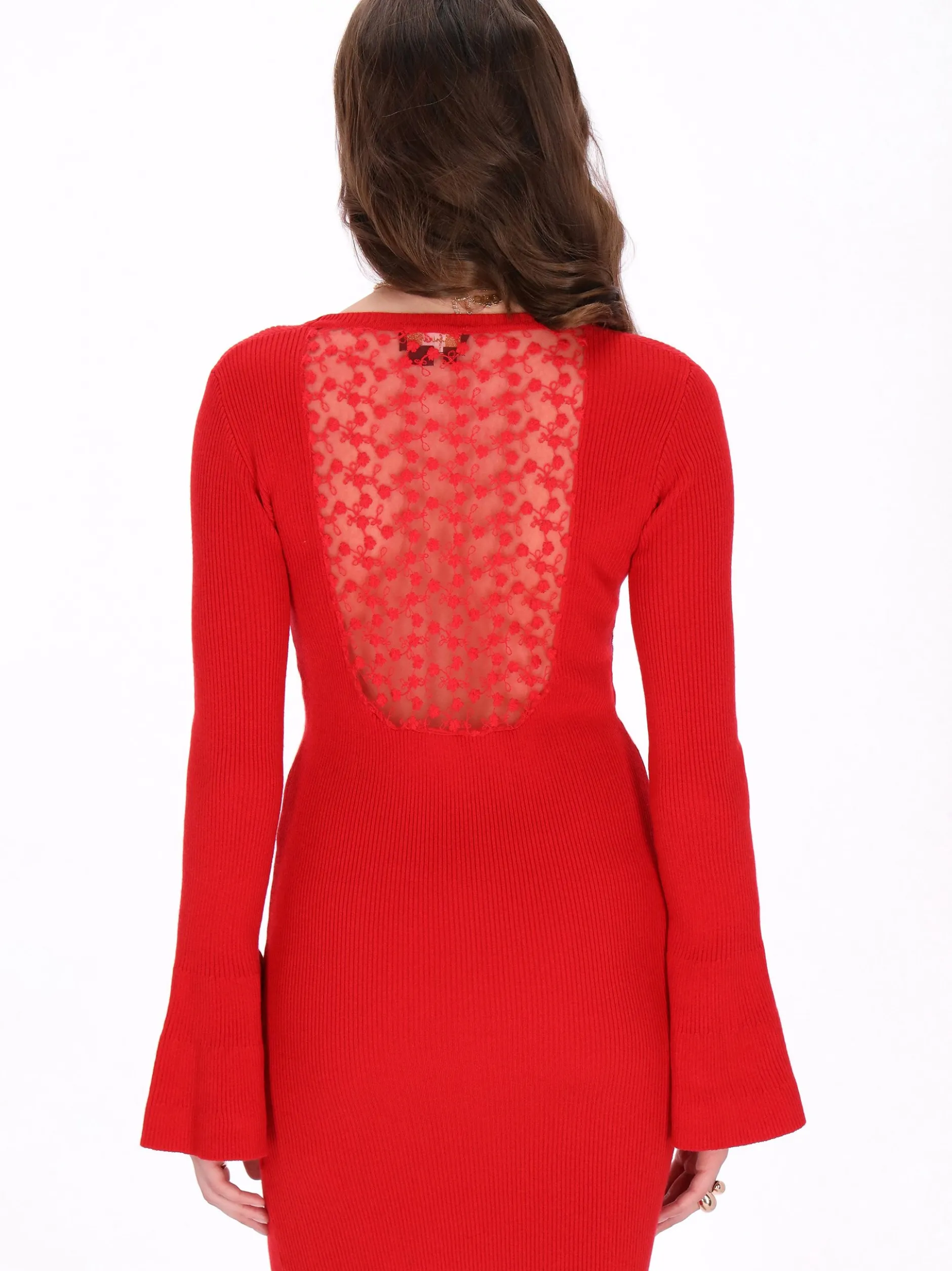 Faina Damen Kleid in rot - Ausschnitt: Rundhals