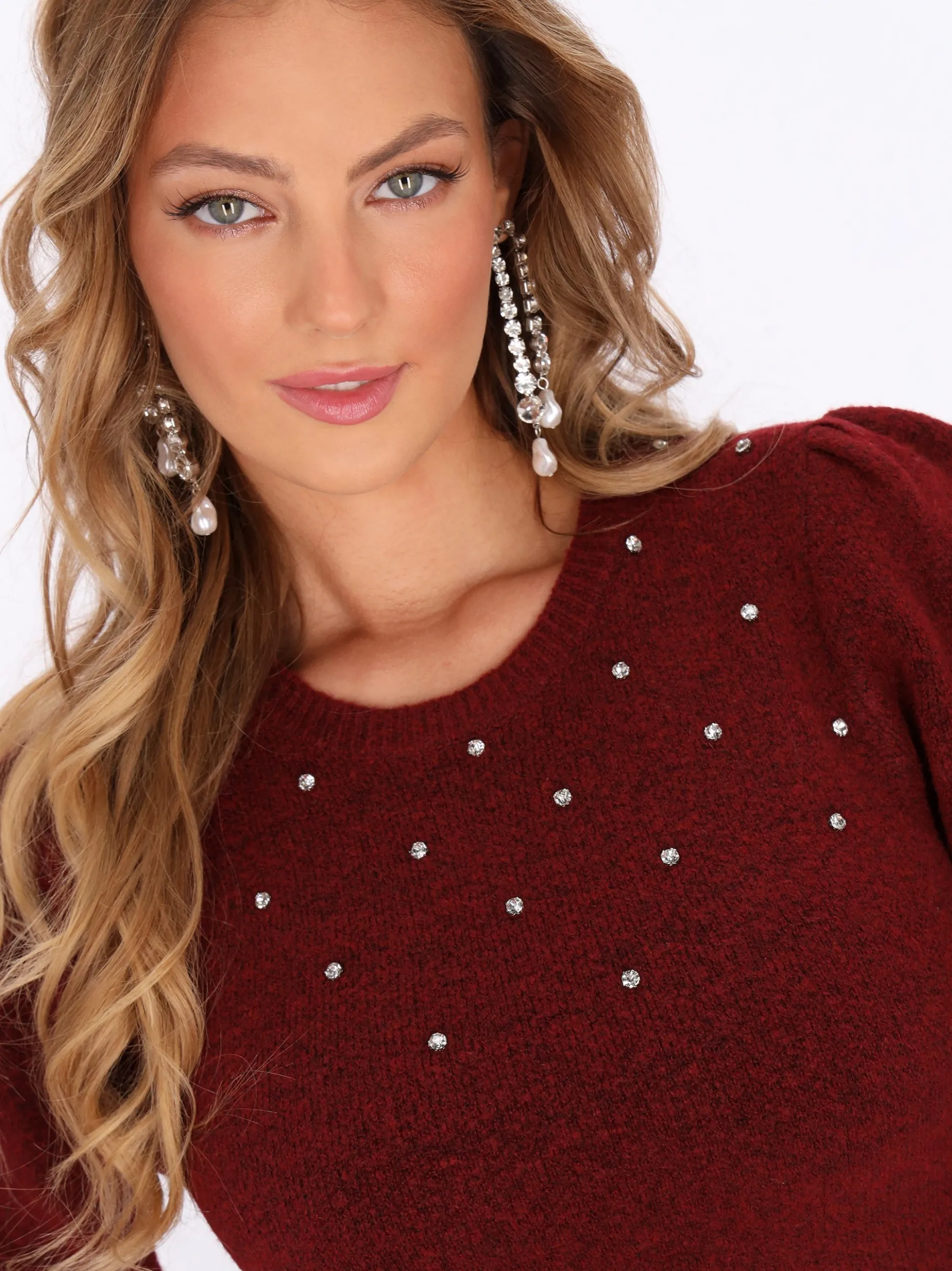 Faina Damen Kleid in rot - Ausschnitt: Rundhals