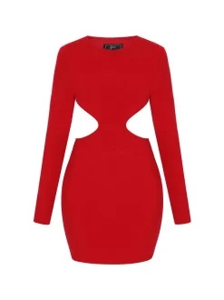 Faina Damen Kleid in rot - Ausschnitt: Rundhals