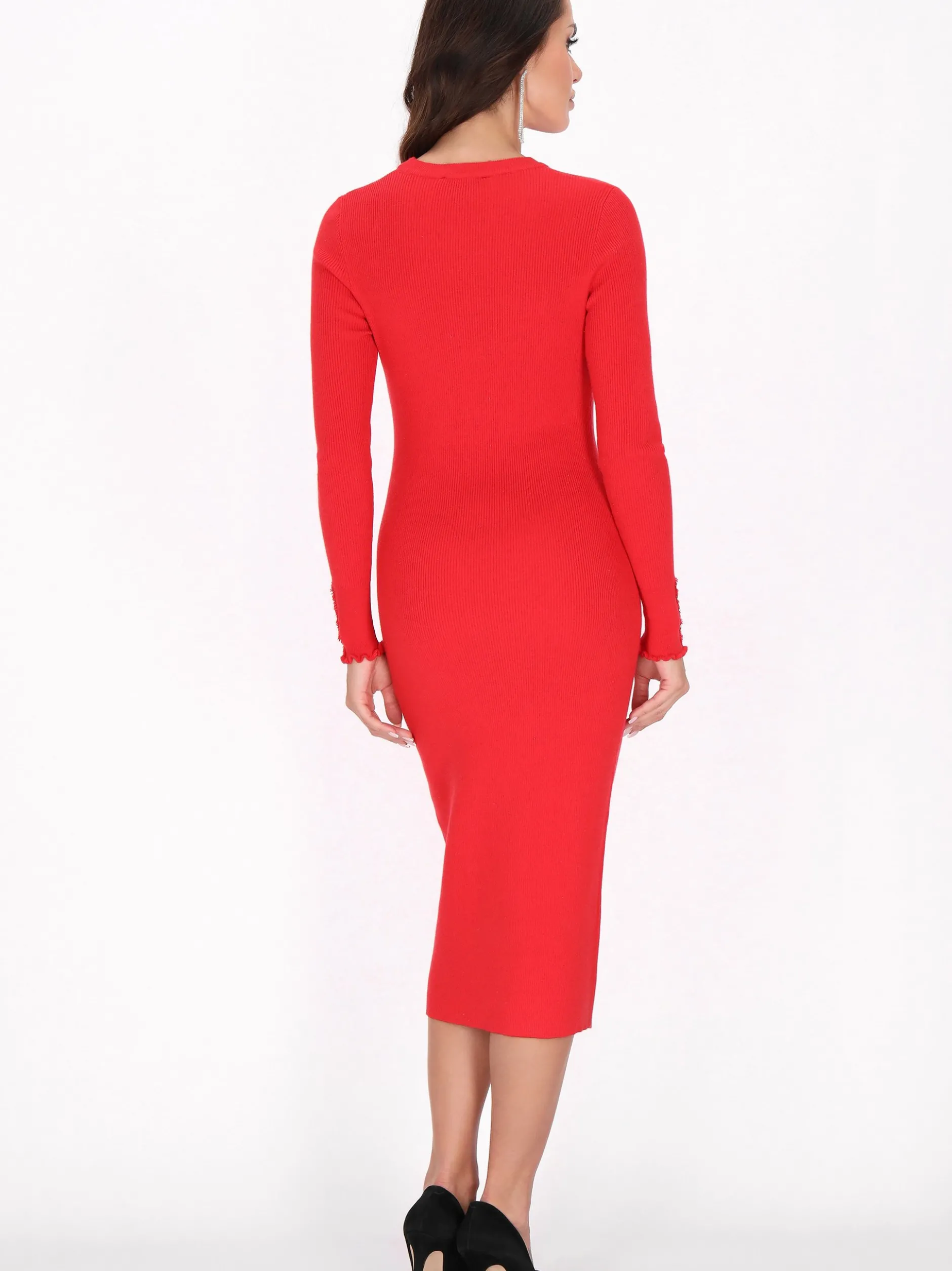 Faina Damen Kleid in rot - Ausschnitt: Rundhals