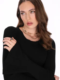 Faina Damen Kleid in schwarz - Ausschnitt: Rundhals