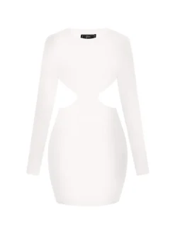 Faina Damen Kleid in weiß - Ausschnitt: Rundhals