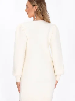 Faina Damen Kleid in weiß - Ausschnitt: Rundhals