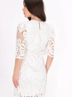 Faina Damen Kleid in weiß - Ausschnitt: Rundhals