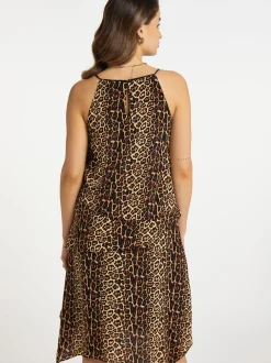 Faina Damen Kleid mit Leo-Print in camel - Länge: mittel