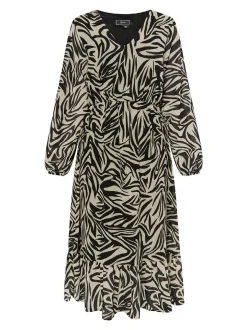 Faina Damen Kleid mit Zebra-Print in schwarz beige