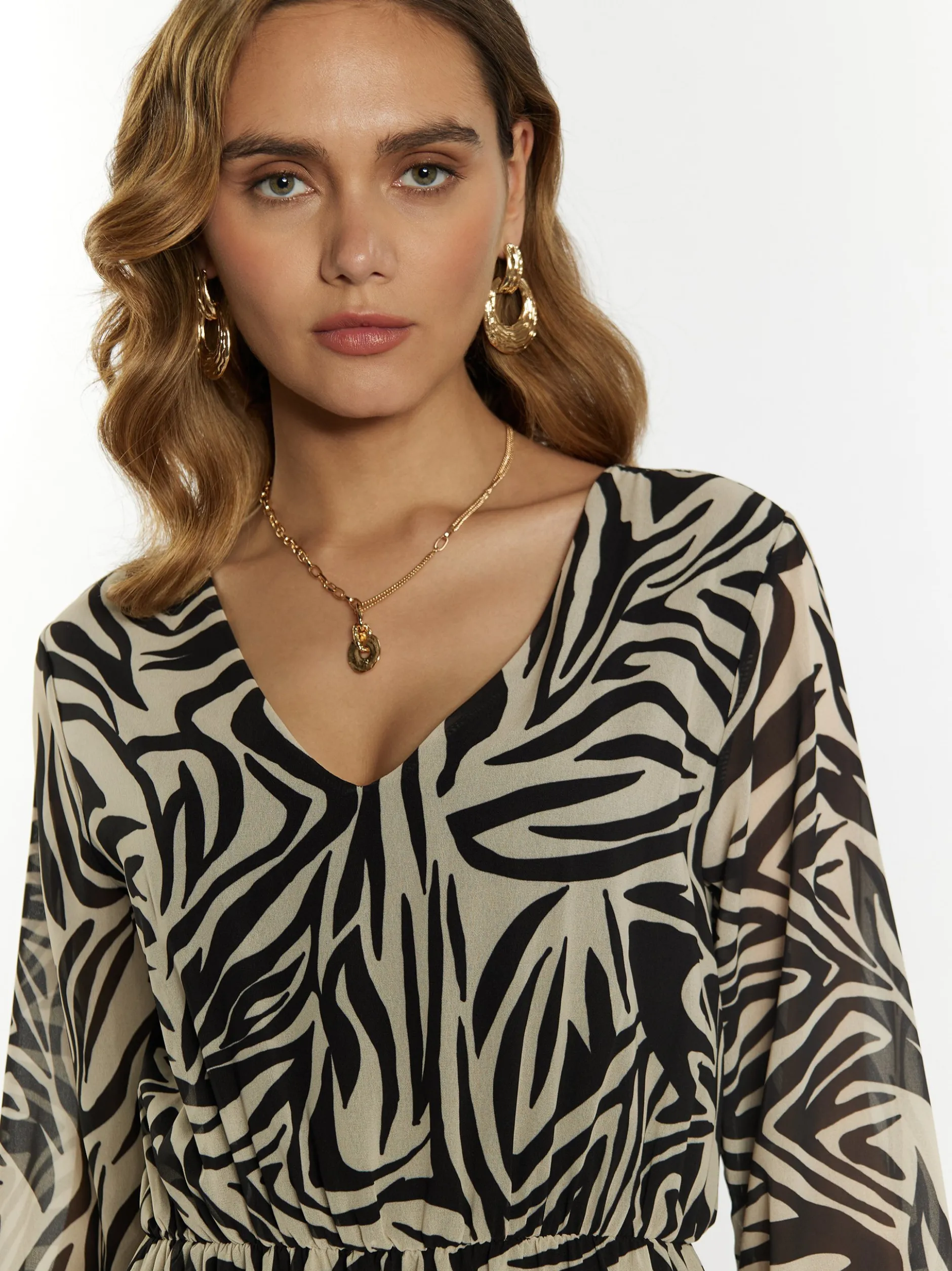 Faina Damen Kleid mit Zebra-Print in schwarz beige
