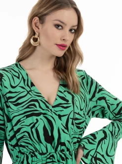 Faina Damen Kleid - Zebraprint in grün - Länge: mittel