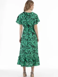 Faina Damen Kleid - Zebraprint in grün schwarz