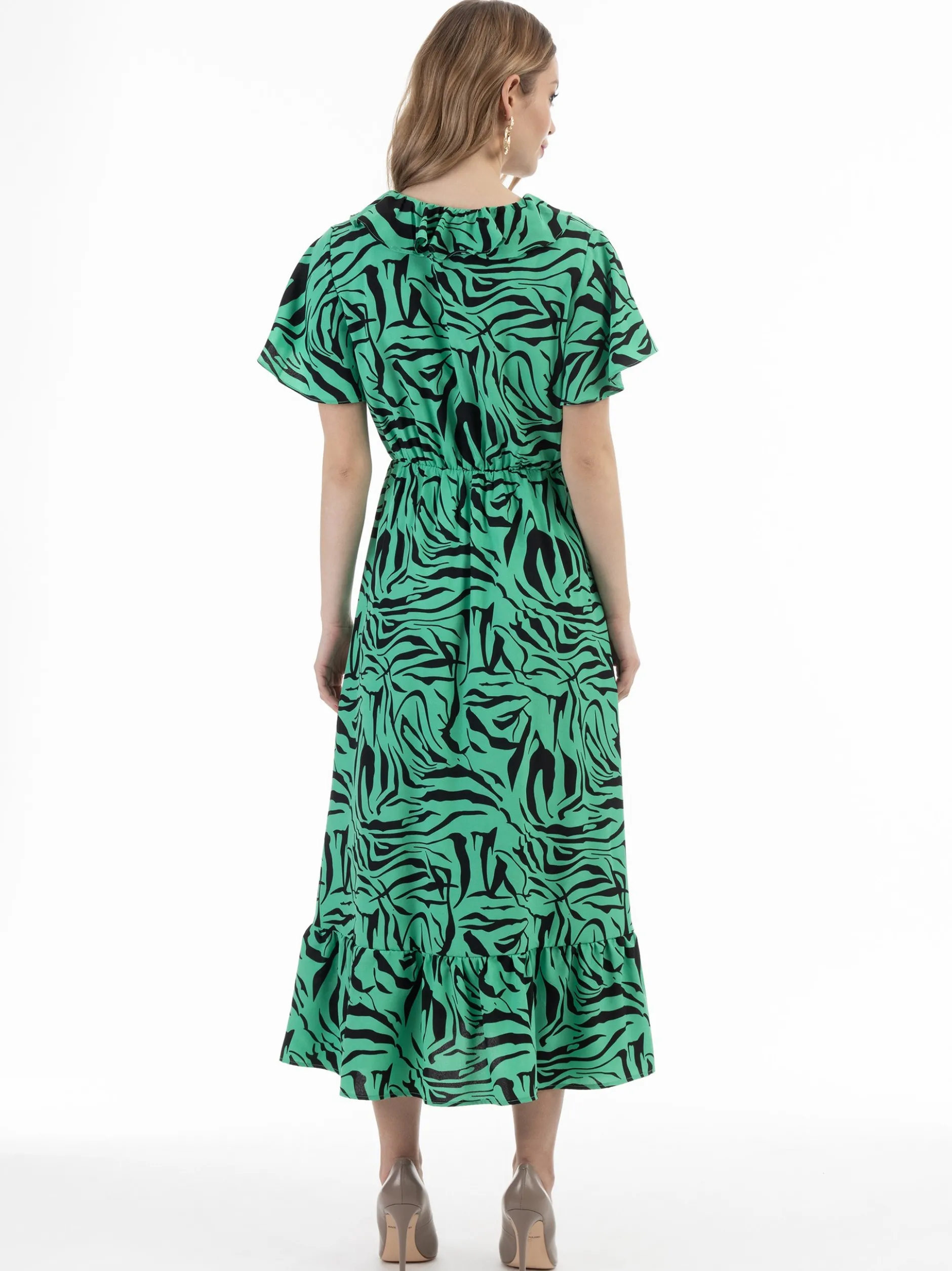 Faina Damen Kleid - Zebraprint in grün schwarz