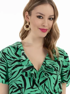 Faina Damen Kleid - Zebraprint in grün schwarz