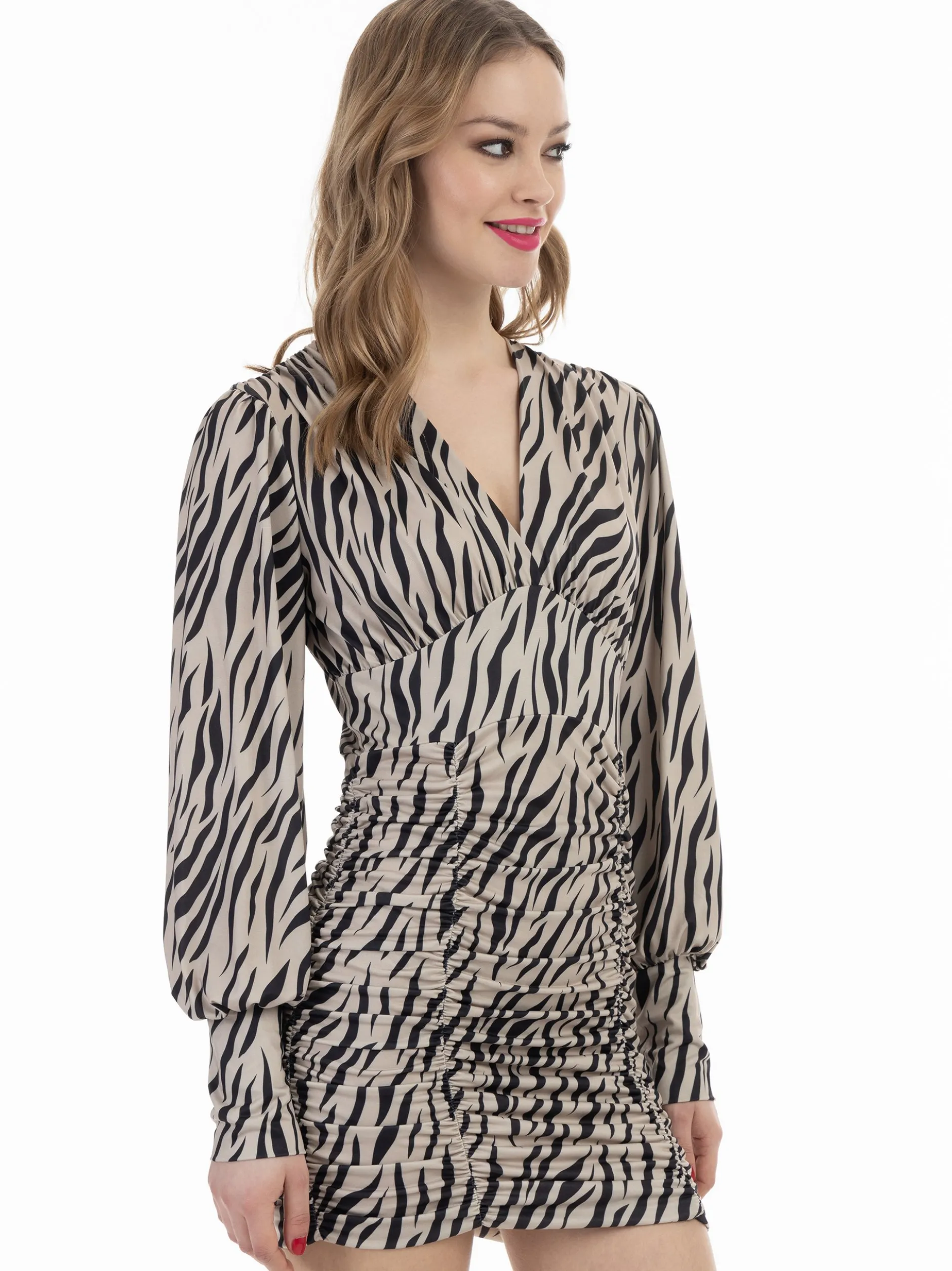 Faina Damen langarm kleid in beige - Länge: mittel