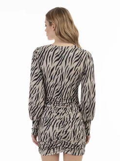 Faina Damen langarm kleid in beige - Länge: mittel