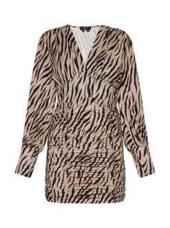 Faina Damen langarm kleid in beige - Länge: mittel