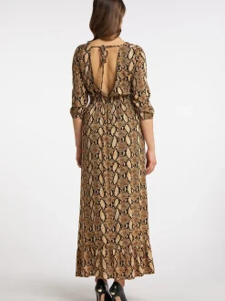 Faina Damen Maxikleid in camel - Ausschnitt: Rundhals