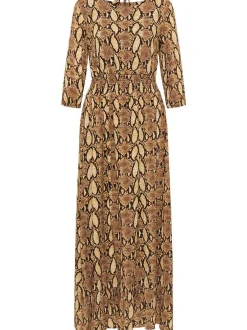 Faina Damen Maxikleid in camel - Ausschnitt: Rundhals
