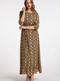 Faina Damen Maxikleid in camel - Ausschnitt: Rundhals