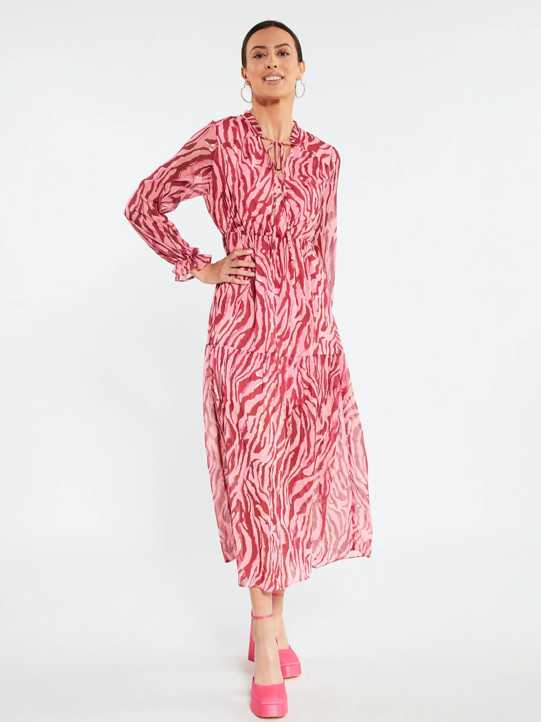 Faina Damen Maxikleid in pink - Ausschnitt: V-Ausschnitt