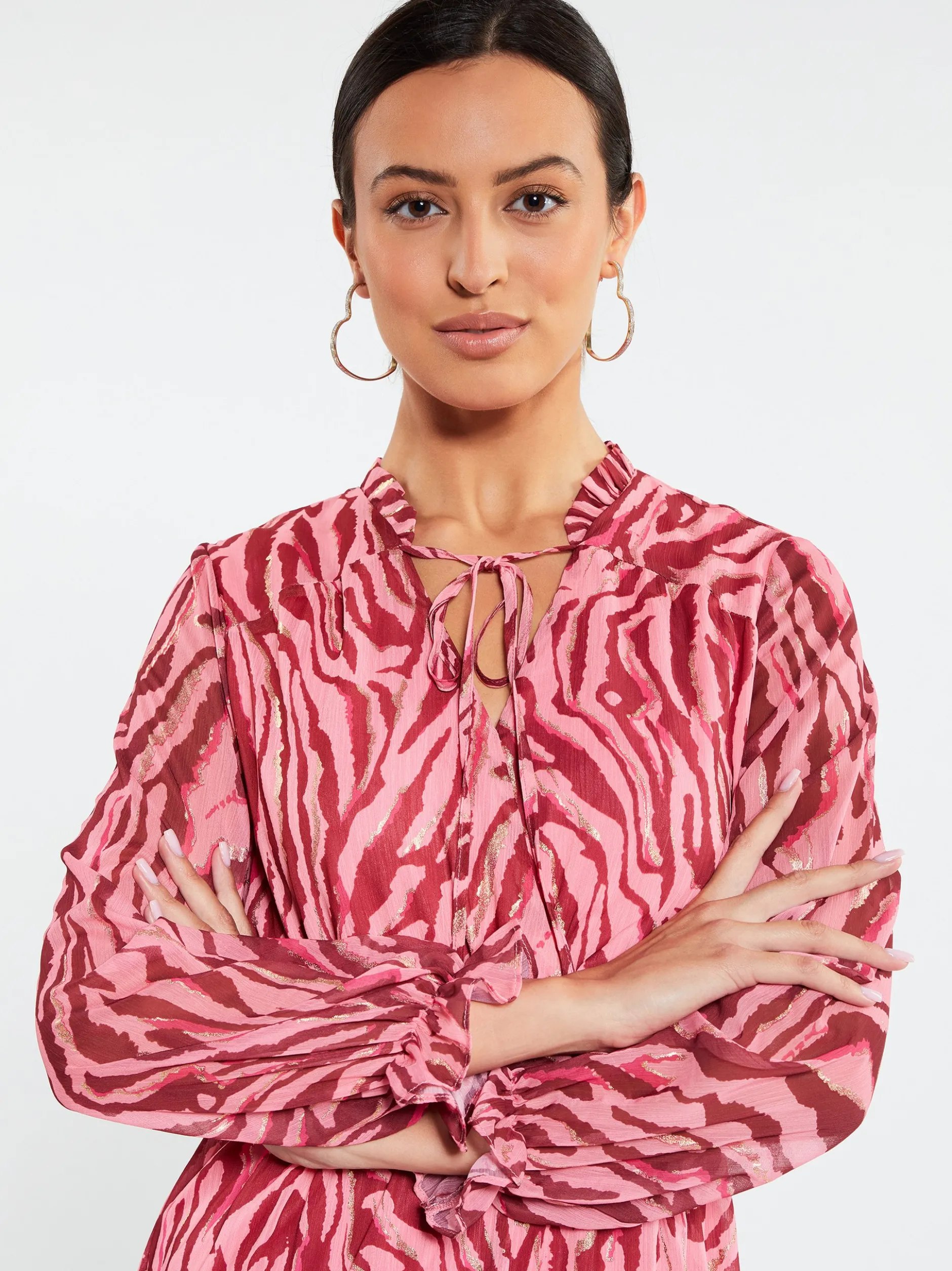 Faina Damen Maxikleid in pink - Ausschnitt: V-Ausschnitt