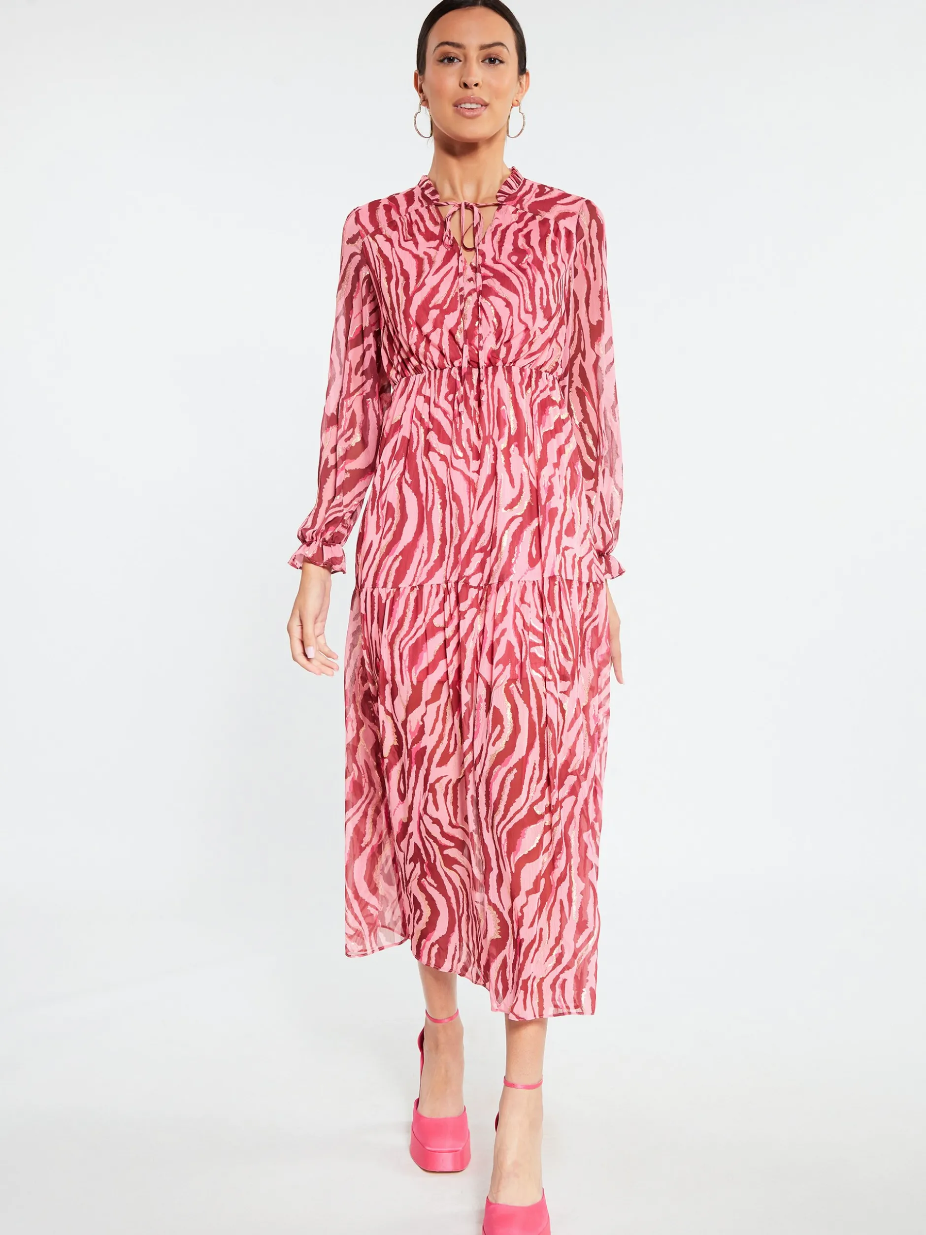 Faina Damen Maxikleid in pink - Ausschnitt: V-Ausschnitt