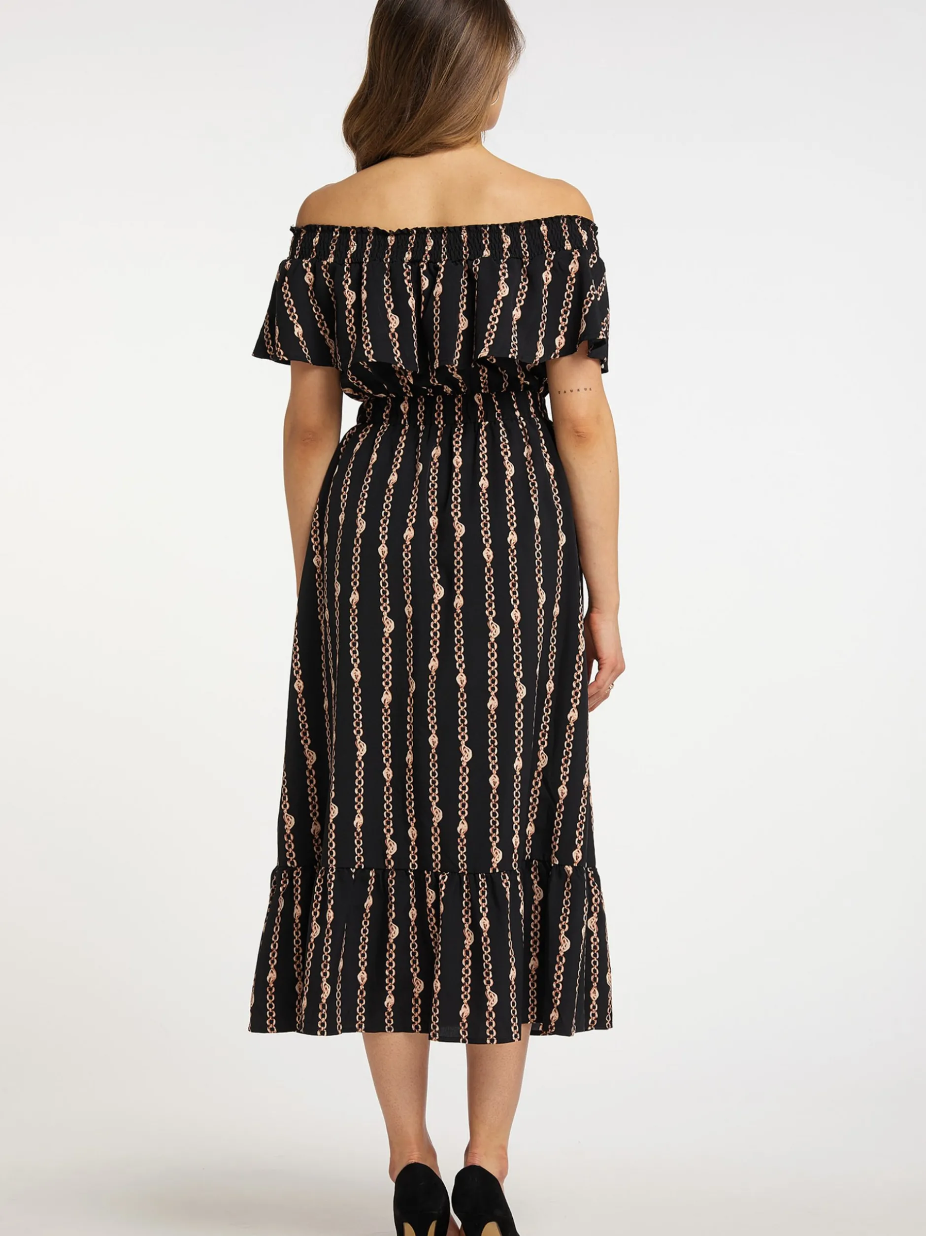 Faina Damen Maxikleid mit Allover-Print in schwarz