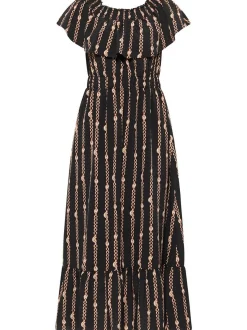 Faina Damen Maxikleid mit Allover-Print in schwarz