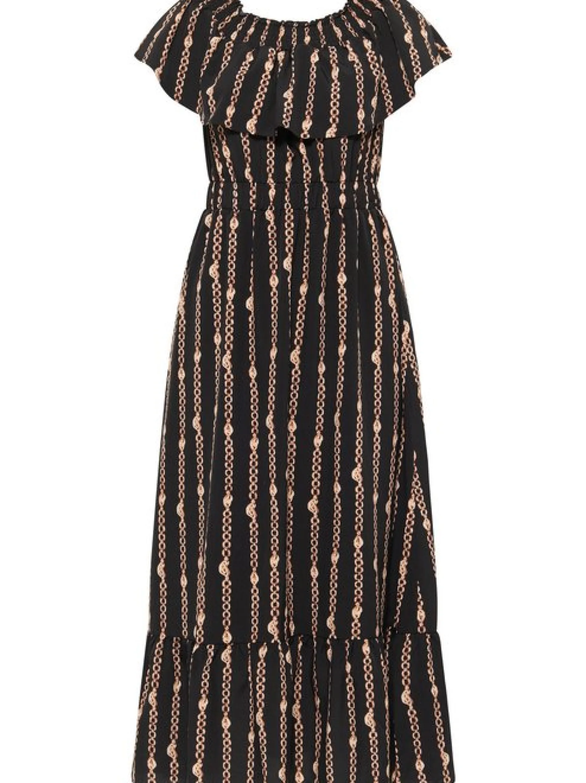 Faina Damen Maxikleid mit Allover-Print in schwarz