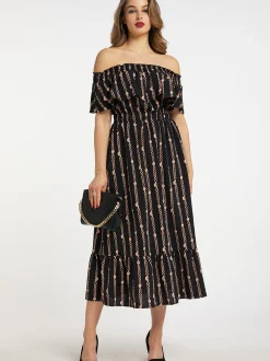 Faina Damen Maxikleid mit Allover-Print in schwarz