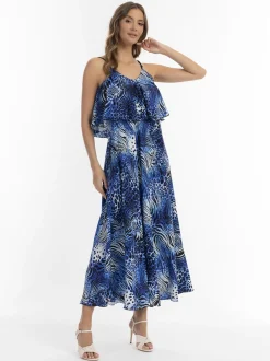 Faina Damen Maxikleid mit Animal-Print in royal