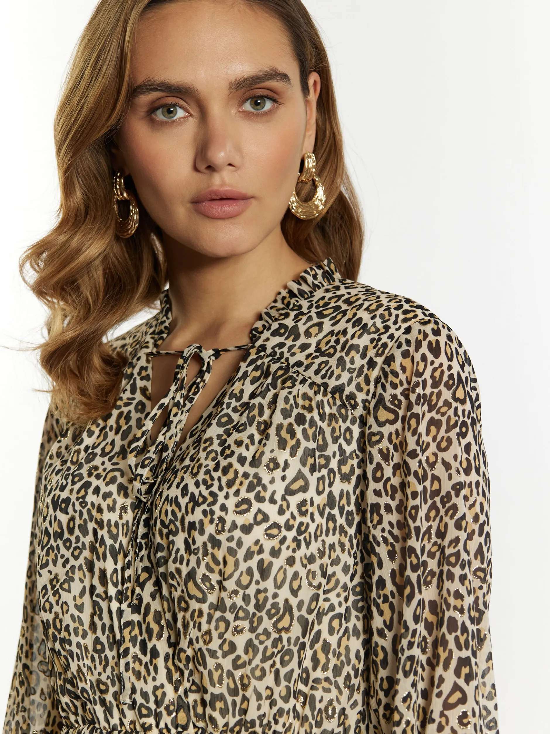 Faina Damen Maxikleid mit Leoprint in mehrfarbig